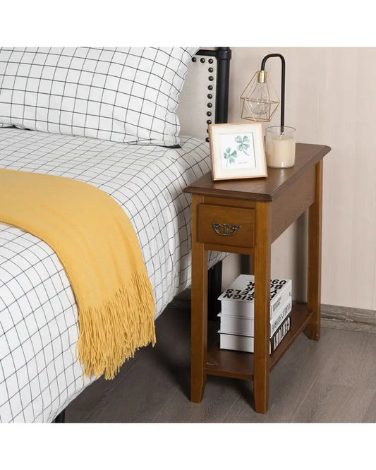 End Table Bedside Sofa End Table Narrow Nightstand with Wooden Legs - Yellow - End & Side Tables