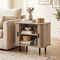 End Table Modern Mid Century Nightstand with Sliding Tambour Doors and Storage Shelf-Natural - Natural - Nightstands