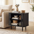 End Table Modern Mid Century Nightstand with Sliding Tambour Doors and Storage Shelf-Black - Black - Nightstands