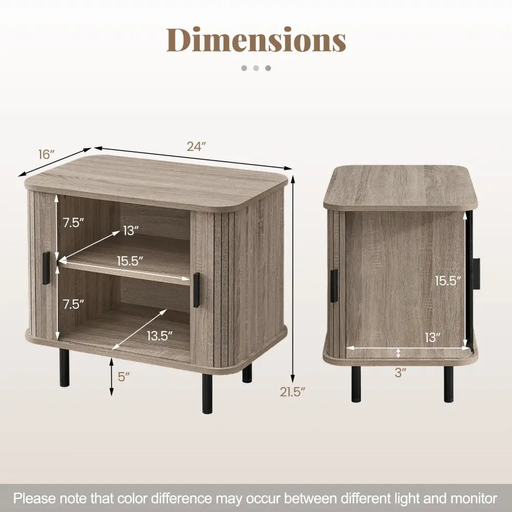 End Table Modern Mid Century Nightstand with Sliding Tambour Doors and Storage Shelf-Natural - Natural - Nightstands