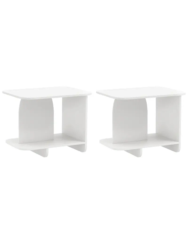 End Table Set of 2 2-Tier Sofa Side Tables with Storage Shelf-White - White - End & Side Tables