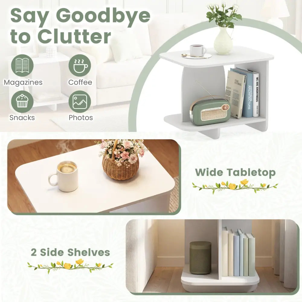 End Table Set of 2 2-Tier Sofa Side Tables with Storage Shelf-White - White - End & Side Tables