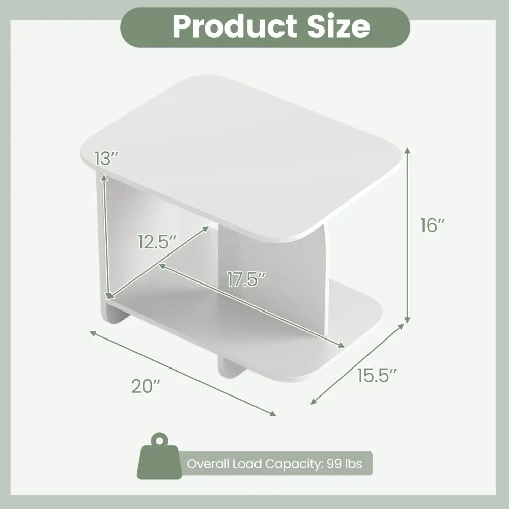 End Table Set of 2 2-Tier Sofa Side Tables with Storage Shelf-White - White - End & Side Tables