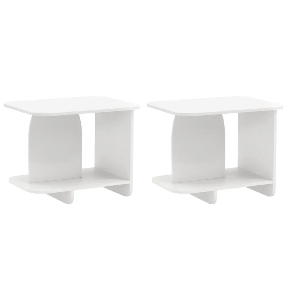End Table Set of 2 2-Tier Sofa Side Tables with Storage Shelf-White - White - End & Side Tables
