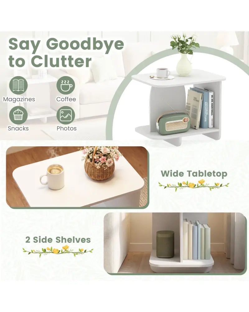 End Table Set of 2 2-Tier Sofa Side Tables with Storage Shelf-White - White - End & Side Tables