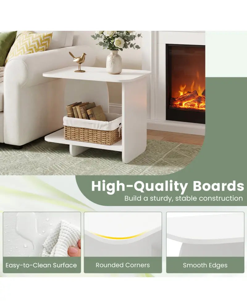 End Table Set of 2 2-Tier Sofa Side Tables with Storage Shelf-White - White - End & Side Tables