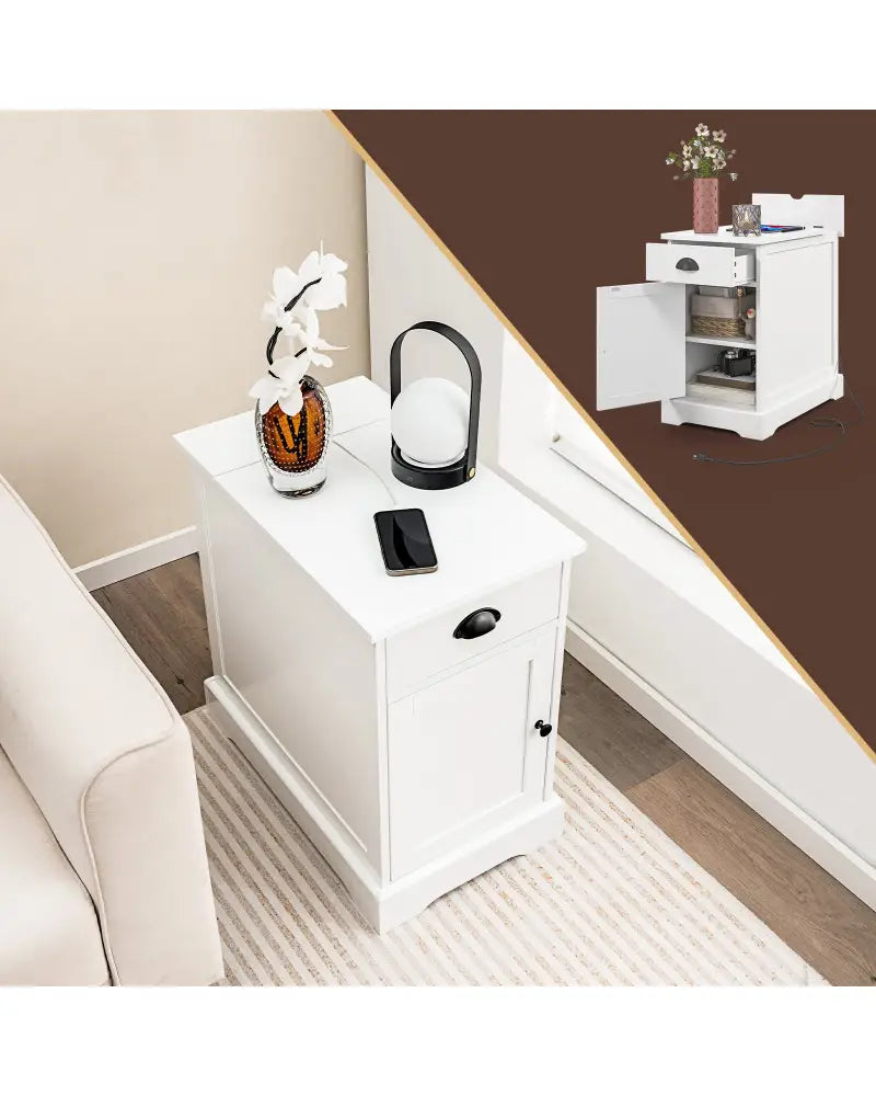End Table with Charging Station and Flip Top-White - White - End & Side Tables