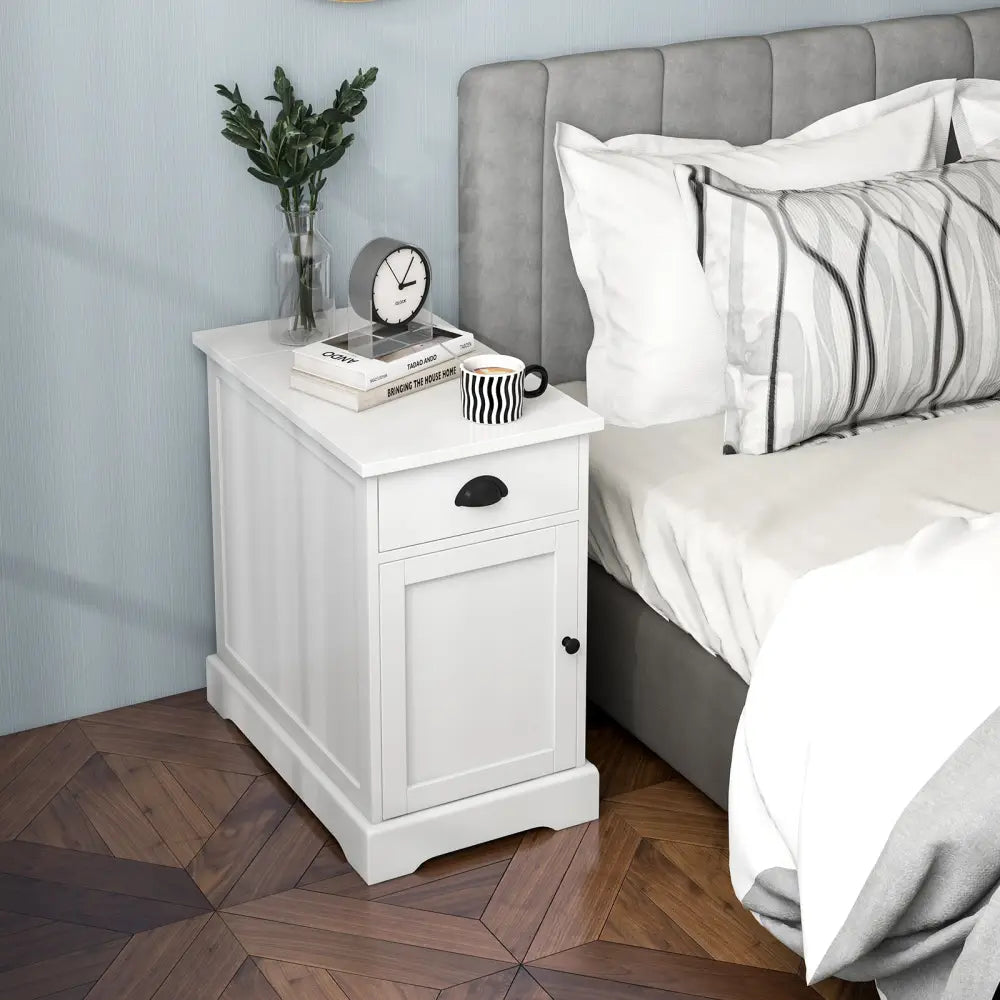 End Table with Charging Station and Flip Top-White - White - End & Side Tables