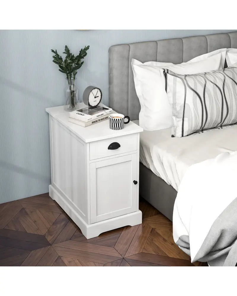 End Table with Charging Station and Flip Top-White - White - End & Side Tables