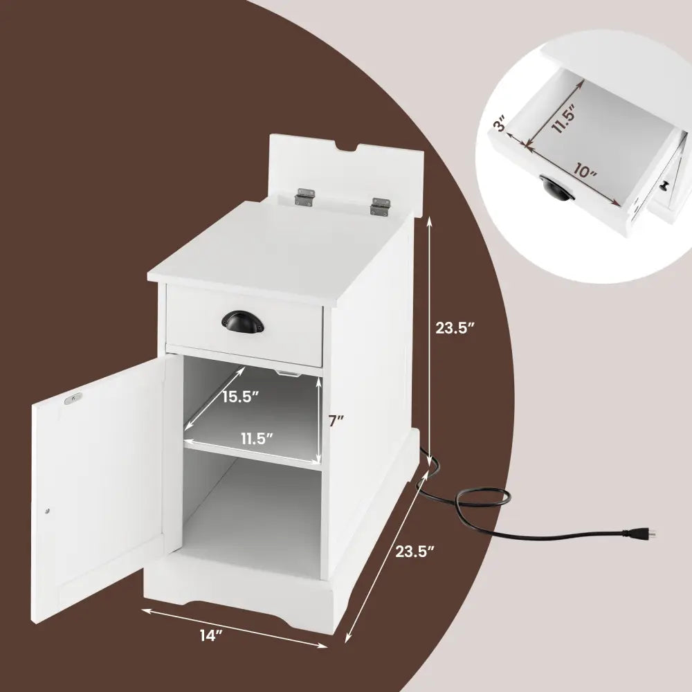 End Table with Charging Station and Flip Top-White - White - End & Side Tables