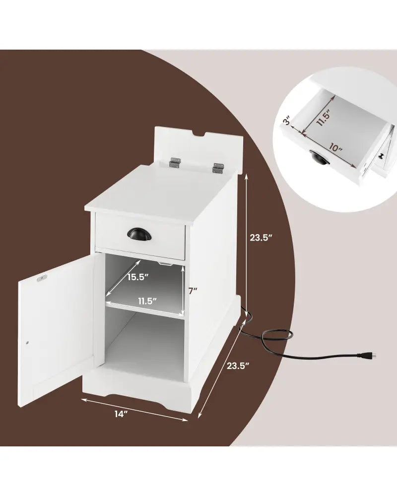 End Table with Charging Station and Flip Top-White - White - End & Side Tables