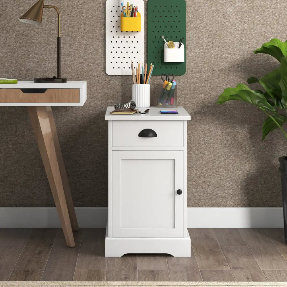 End Table with Charging Station and Flip Top-White - White - End & Side Tables