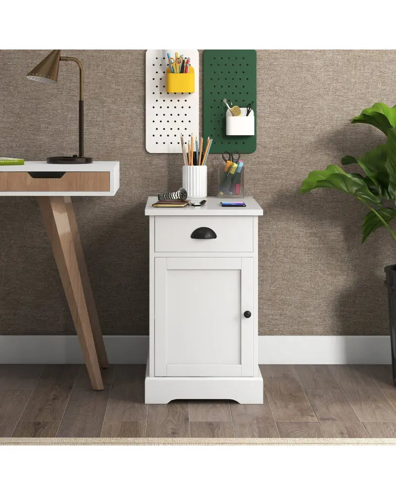 End Table with Charging Station and Flip Top-White - White - End & Side Tables