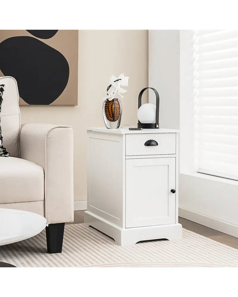 End Table with Charging Station and Flip Top-White - White - End & Side Tables