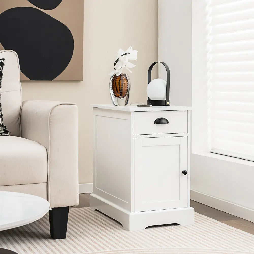 End Table with Charging Station and Flip Top-White - White - End & Side Tables