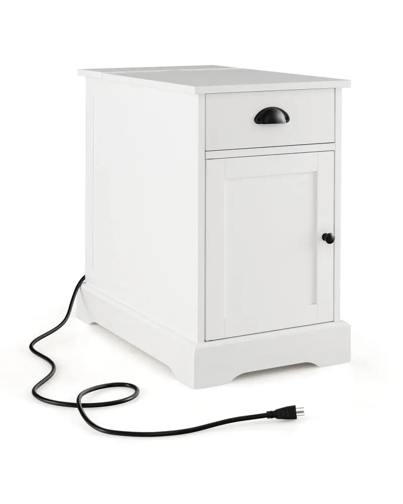 End Table with Charging Station and Flip Top-White - White - End & Side Tables