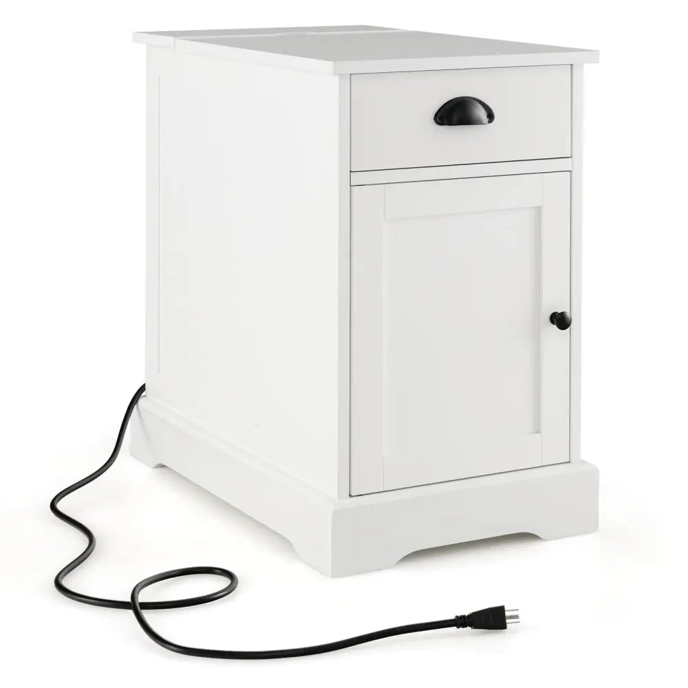 End Table with Charging Station and Flip Top-White - White - End & Side Tables