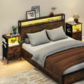 End Table with Charging Station Set of 2 Nightstand with 2 Folding Fabric Drawers - Nightstands