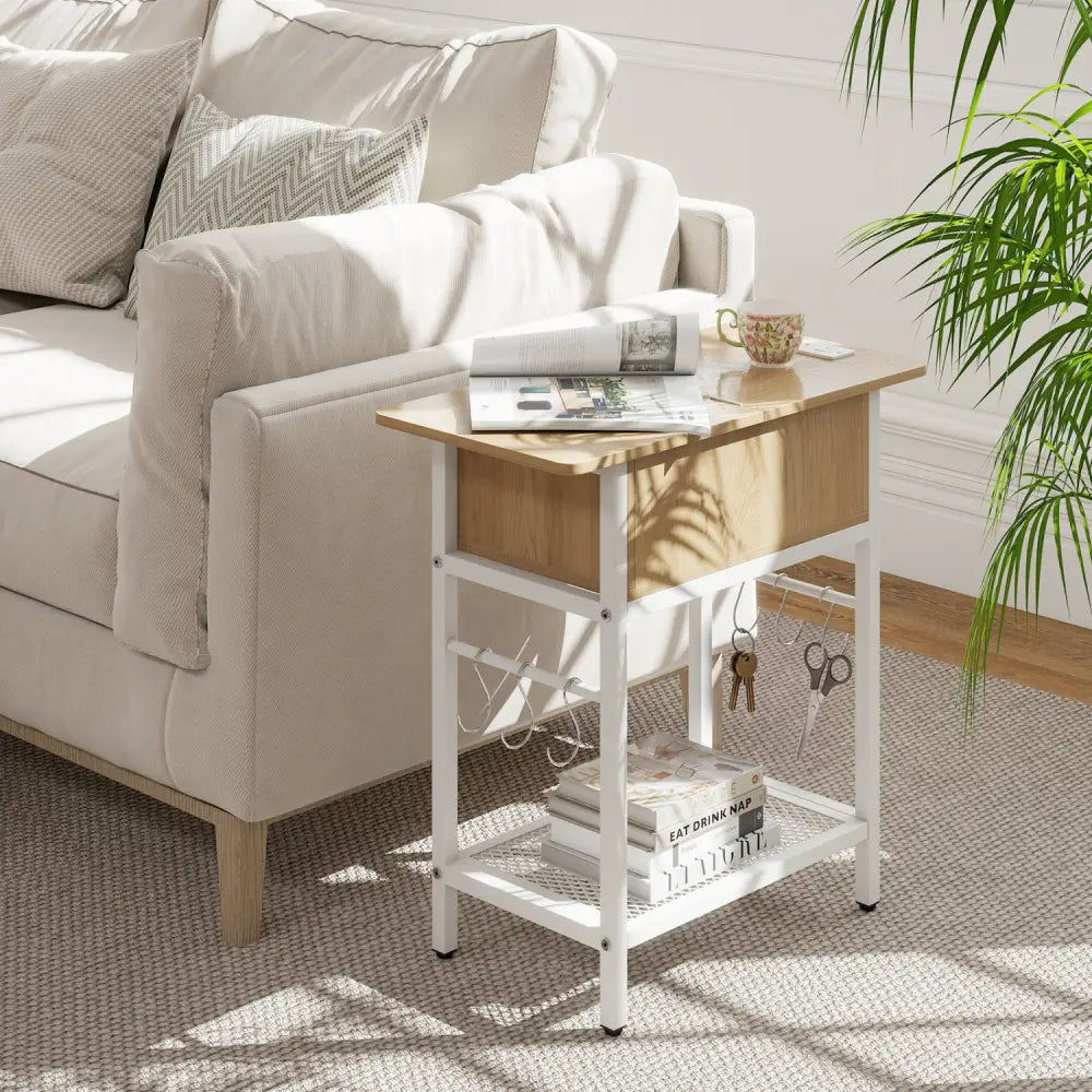 End Table with Charging Station USB Ports Outlets and Flip Top-Natural - Natural - End & Side Tables