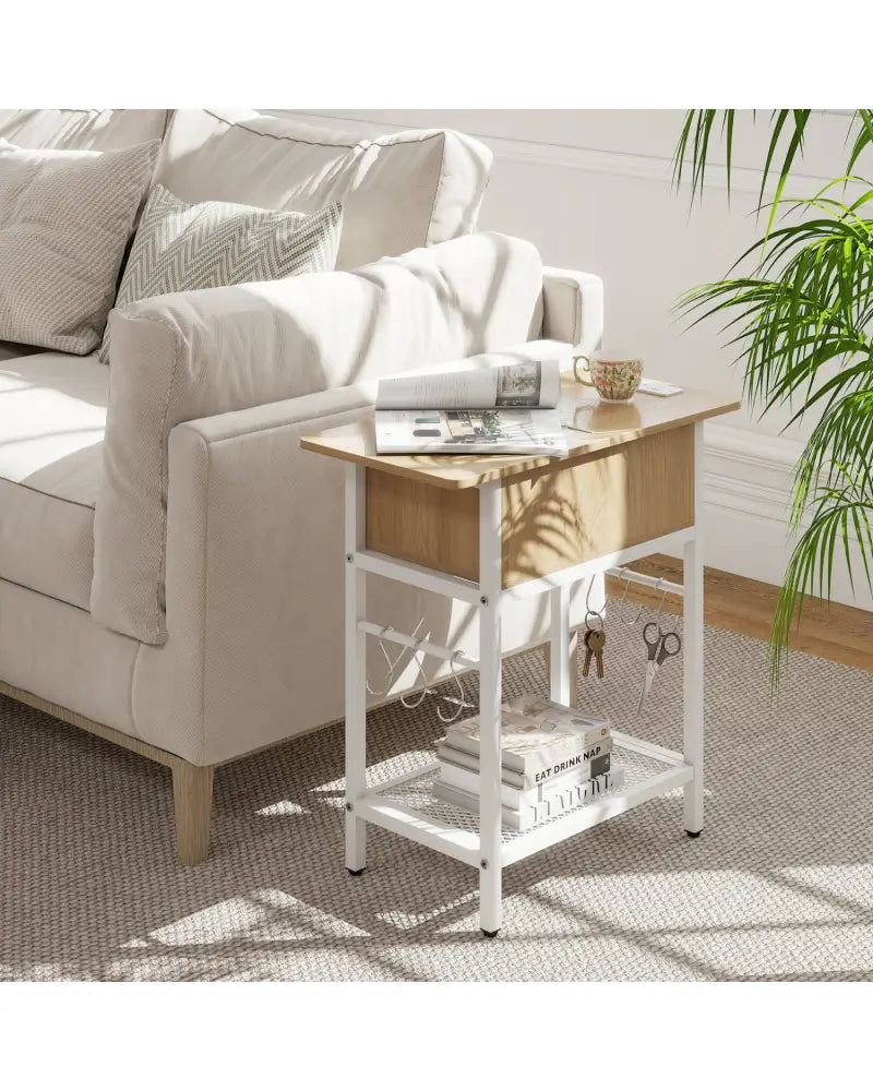End Table with Charging Station USB Ports Outlets and Flip Top-Natural - Natural - End & Side Tables