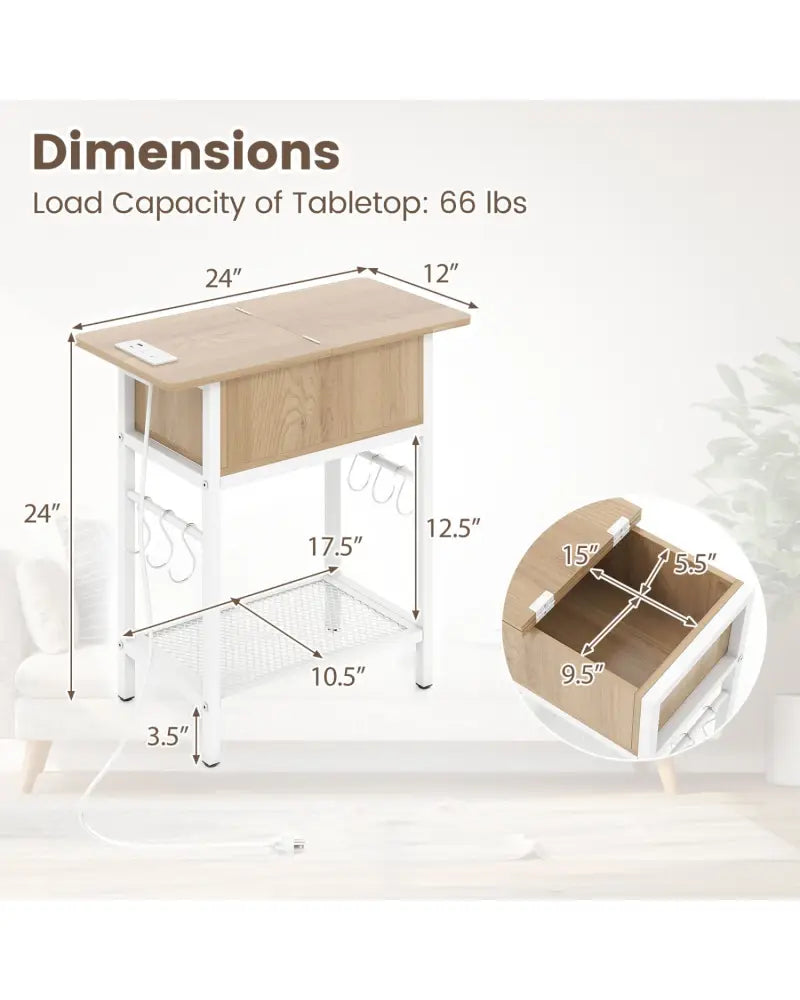 End Table with Charging Station USB Ports Outlets and Flip Top-Natural - Natural - End & Side Tables