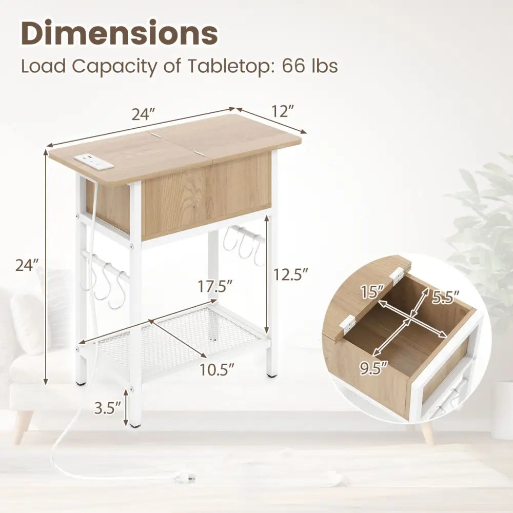 End Table with Charging Station USB Ports Outlets and Flip Top-Natural - Natural - End & Side Tables