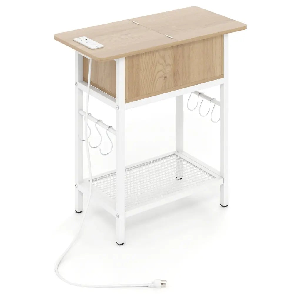 End Table with Charging Station USB Ports Outlets and Flip Top-Natural - Natural - End & Side Tables