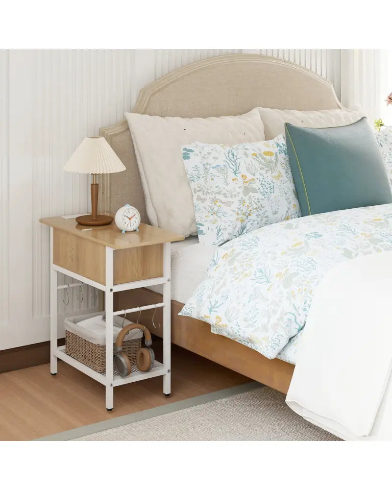 End Table with Charging Station USB Ports Outlets and Flip Top-Natural - Natural - End & Side Tables