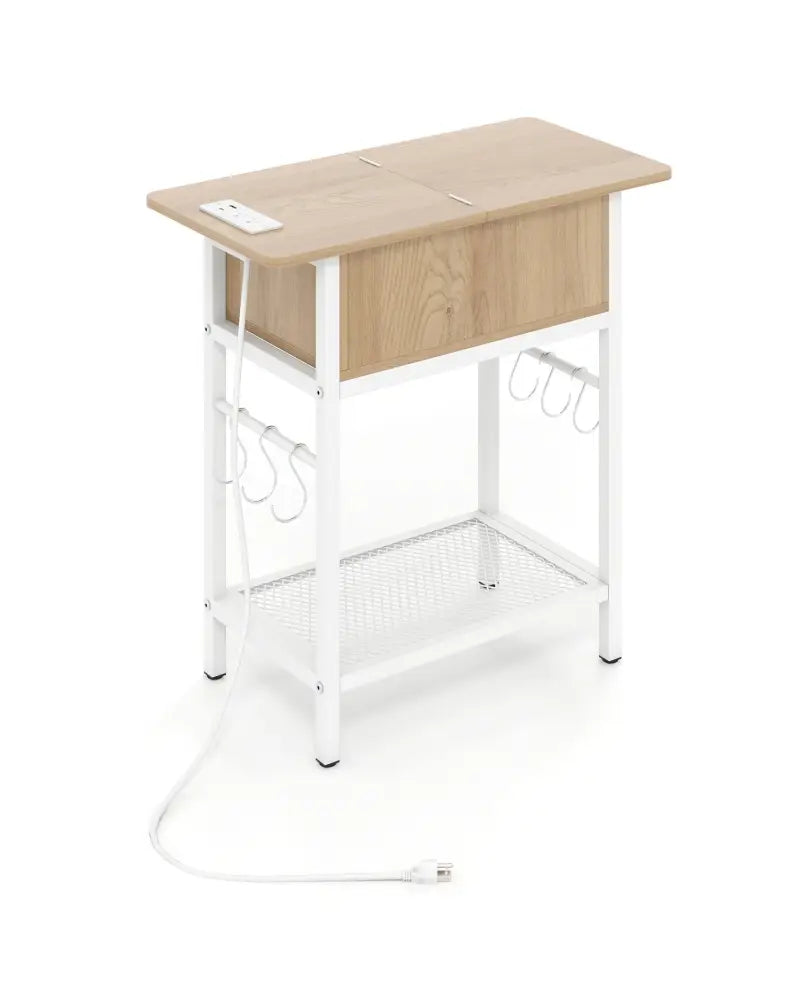 End Table with Charging Station USB Ports Outlets and Flip Top-Natural - Natural - End & Side Tables