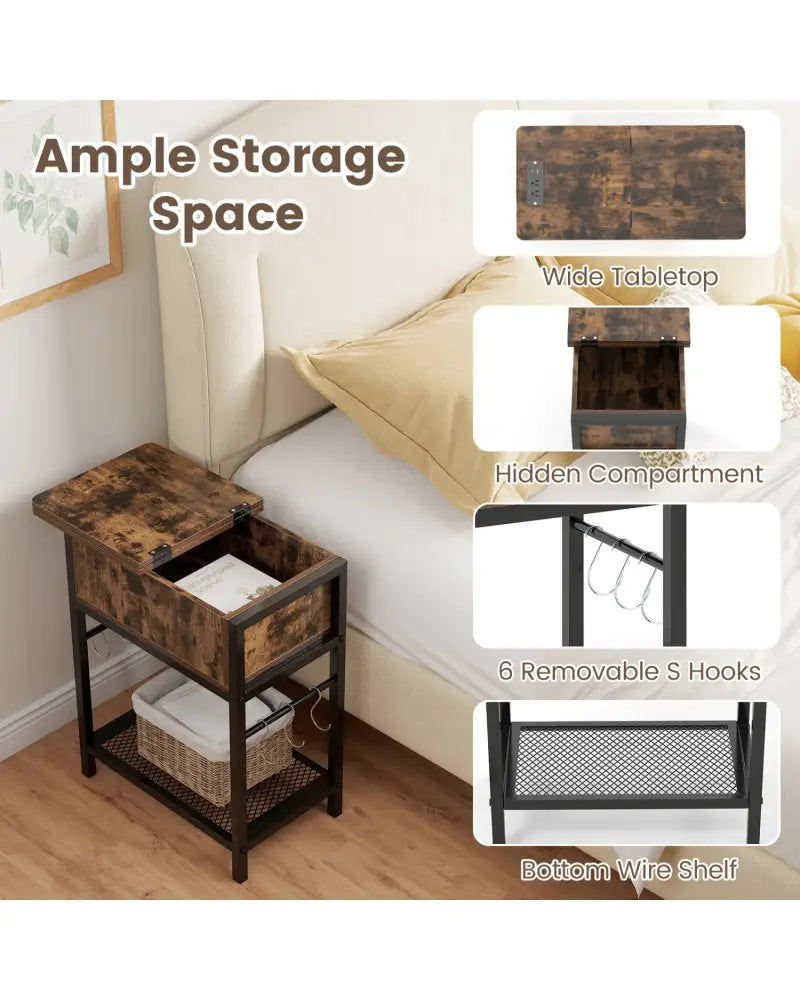End Table with Charging Station USB Ports Outlets and Flip Top-Coffee - Coffee - End & Side Tables