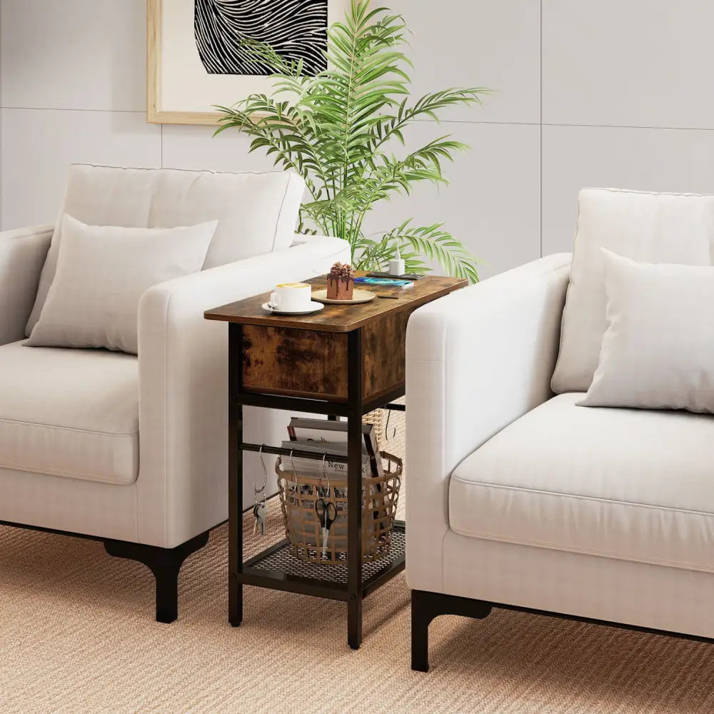 End Table with Charging Station USB Ports Outlets and Flip Top-Coffee - Coffee - End & Side Tables