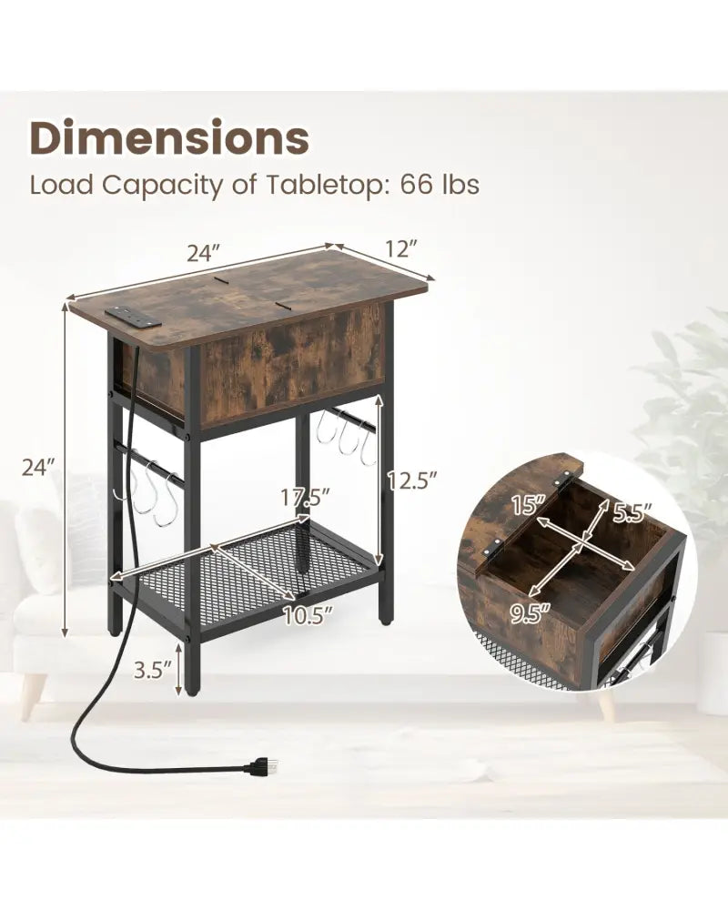 End Table with Charging Station USB Ports Outlets and Flip Top-Coffee - Coffee - End & Side Tables