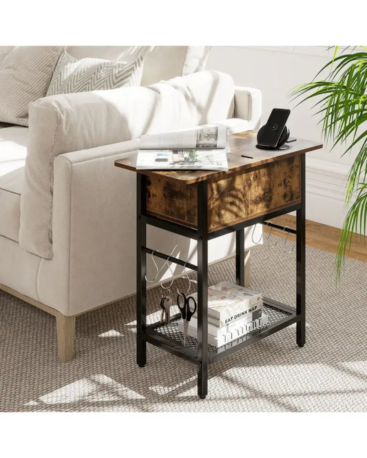 End Table with Charging Station USB Ports Outlets and Flip Top-Coffee - Coffee - End & Side Tables