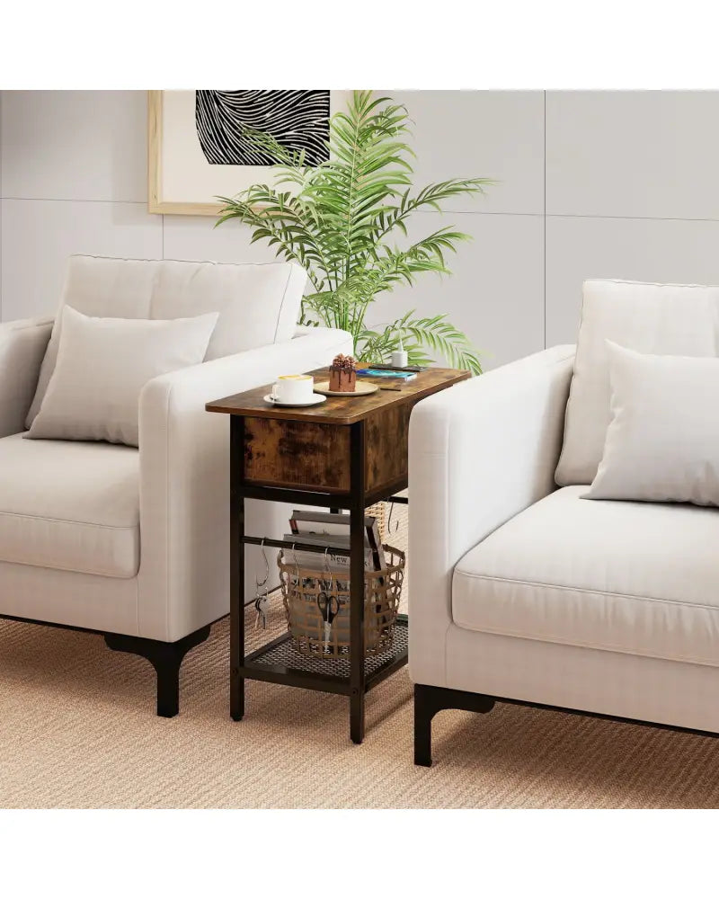 End Table with Charging Station USB Ports Outlets and Flip Top-Coffee - Coffee - End & Side Tables