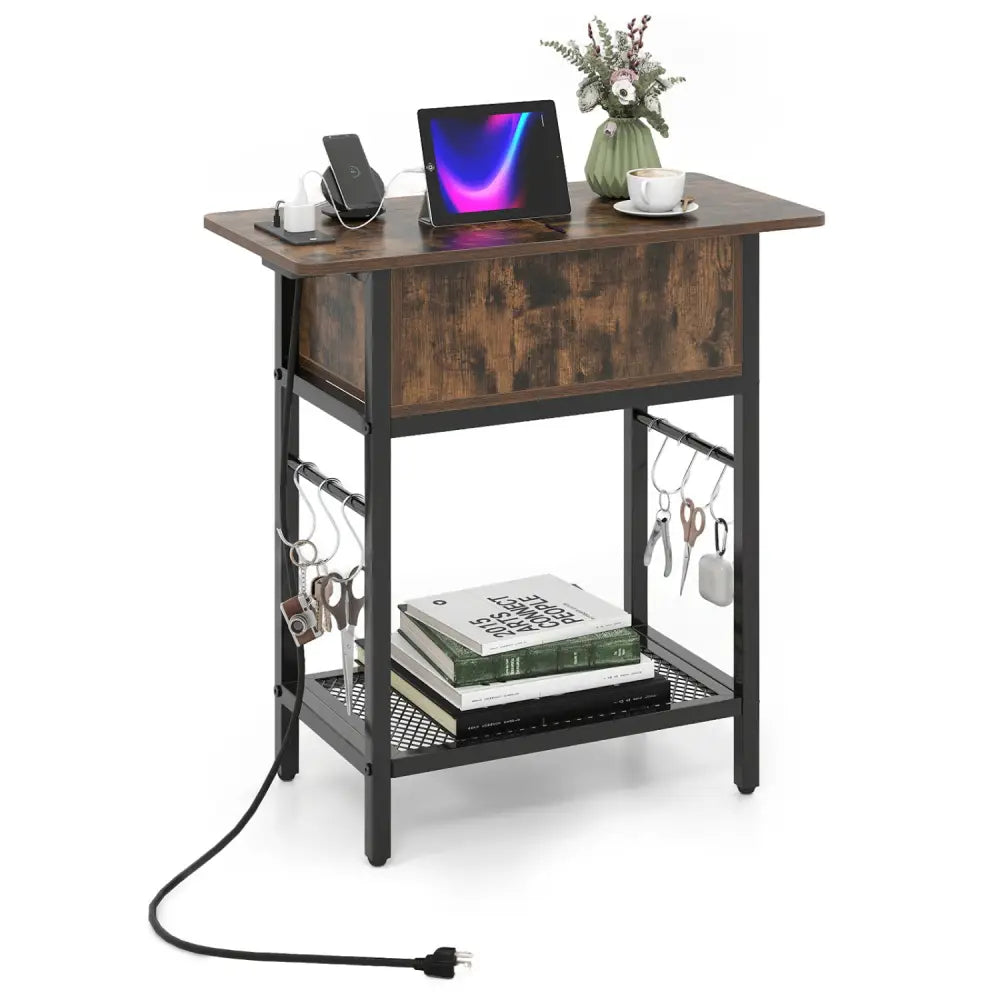 End Table with Charging Station USB Ports Outlets and Flip Top-Coffee - Coffee - End & Side Tables