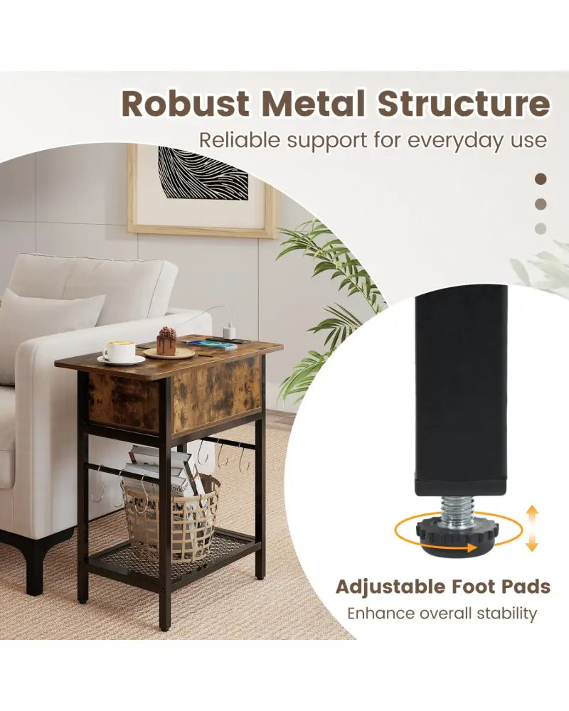 End Table with Charging Station USB Ports Outlets and Flip Top-Coffee - Coffee - End & Side Tables