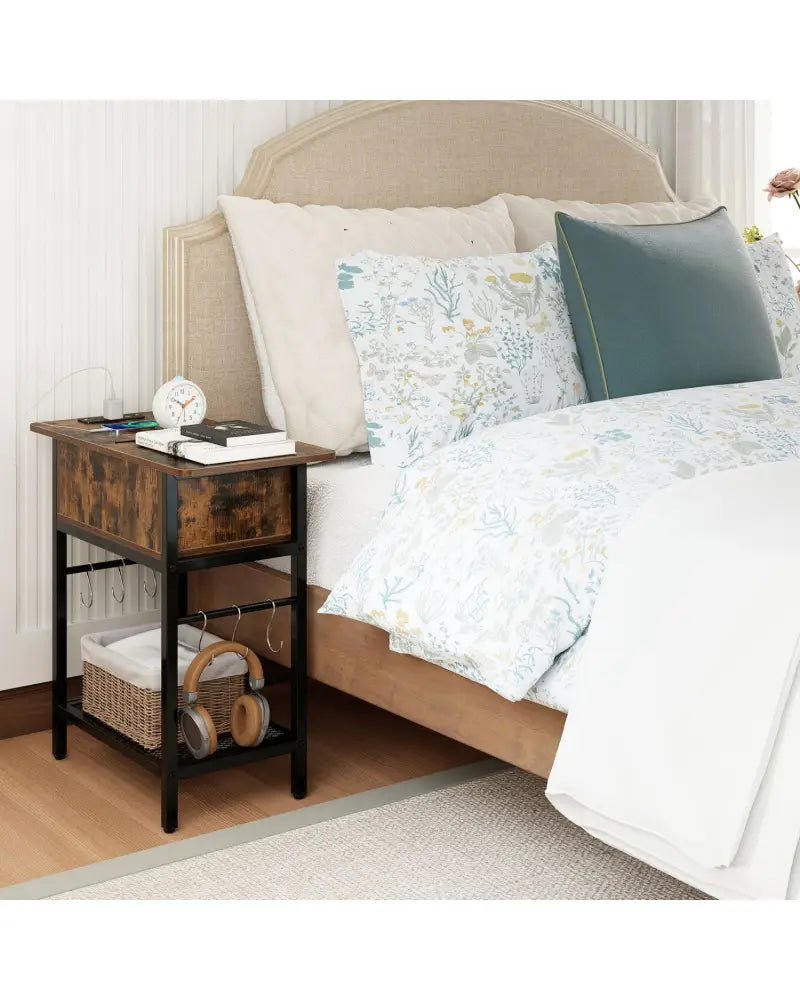 End Table with Charging Station USB Ports Outlets and Flip Top-Coffee - Coffee - End & Side Tables