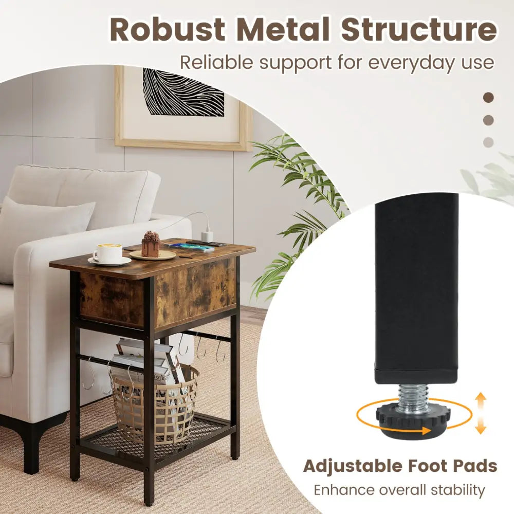 End Table with Charging Station USB Ports Outlets and Flip Top-Coffee - Coffee - End & Side Tables