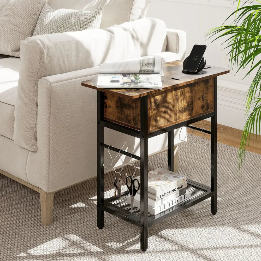 End Table with Charging Station USB Ports Outlets and Flip Top-Coffee - Coffee - End & Side Tables