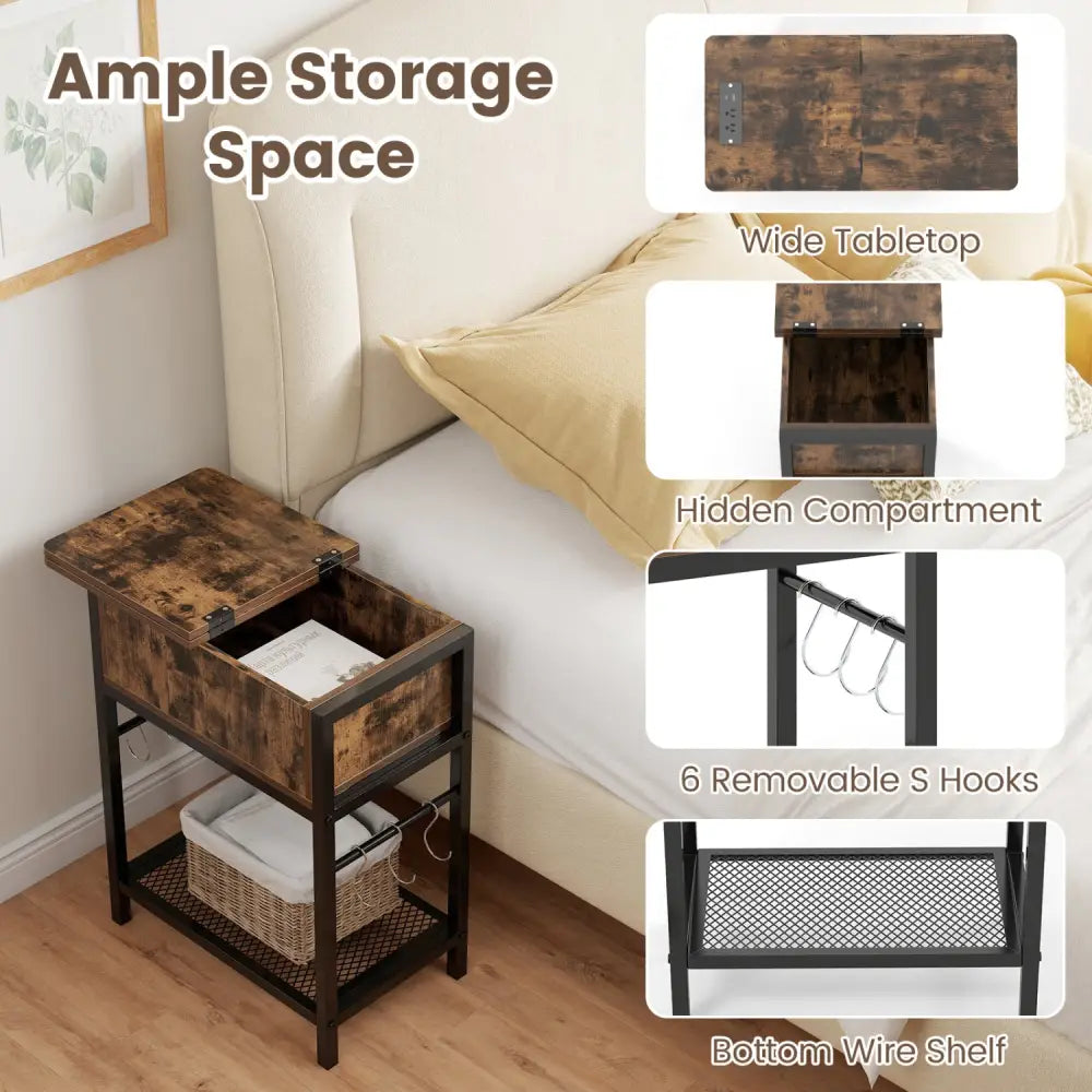 End Table with Charging Station USB Ports Outlets and Flip Top-Coffee - Coffee - End & Side Tables