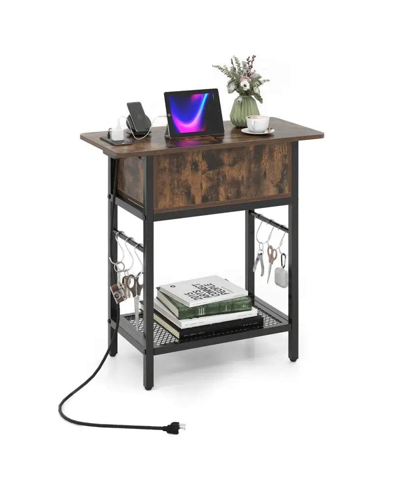 End Table with Charging Station USB Ports Outlets and Flip Top-Coffee - Coffee - End & Side Tables