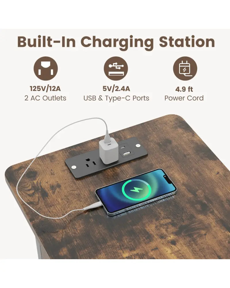 End Table with Charging Station USB Ports Outlets and Flip Top-Coffee - Coffee - End & Side Tables