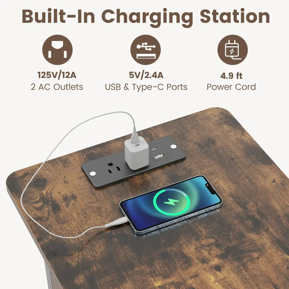 End Table with Charging Station USB Ports Outlets and Flip Top-Coffee - Coffee - End & Side Tables