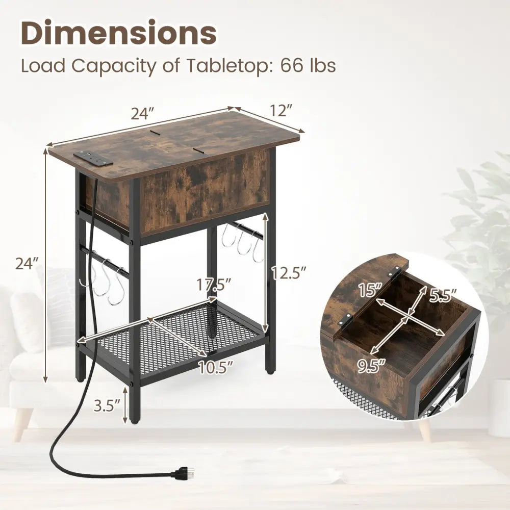 End Table with Charging Station USB Ports Outlets and Flip Top-Coffee - Coffee - End & Side Tables