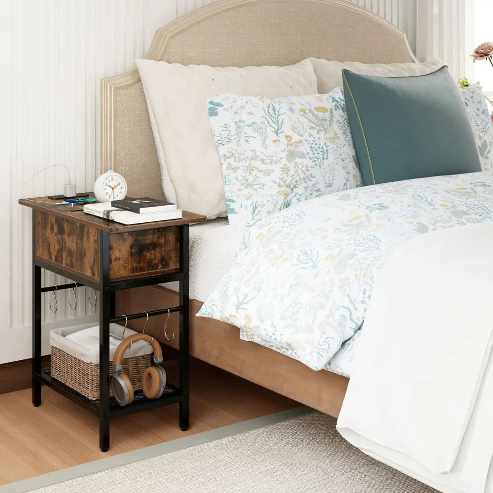 End Table with Charging Station USB Ports Outlets and Flip Top-Coffee - Coffee - End & Side Tables