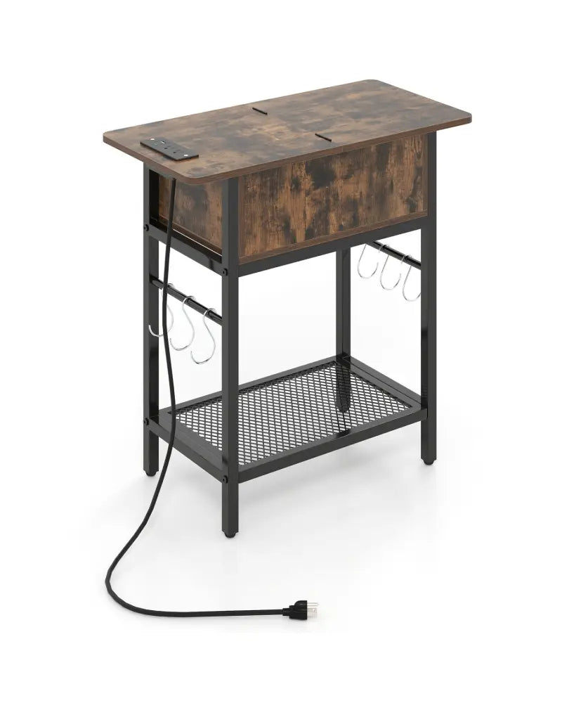 End Table with Charging Station USB Ports Outlets and Flip Top-Coffee - Coffee - End & Side Tables