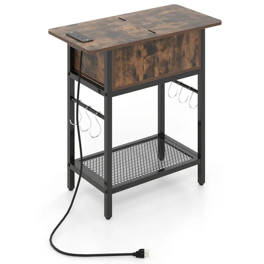 End Table with Charging Station USB Ports Outlets and Flip Top-Coffee - Coffee - End & Side Tables