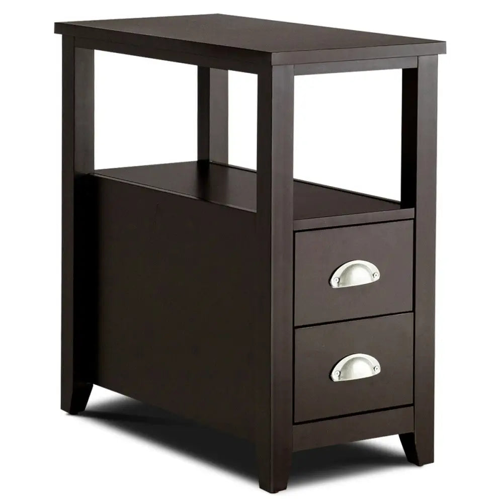 End Table Wooden with 2 Drawers and Shelf Bedside Table-Dark Brown - Dark Brown - Nightstands