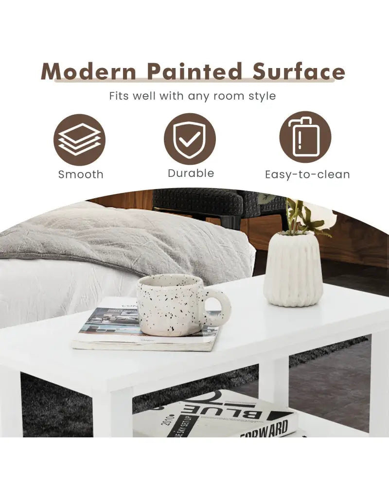 End Table Wooden with 2 Drawers and Shelf Bedside Table-White - White - Nightstands