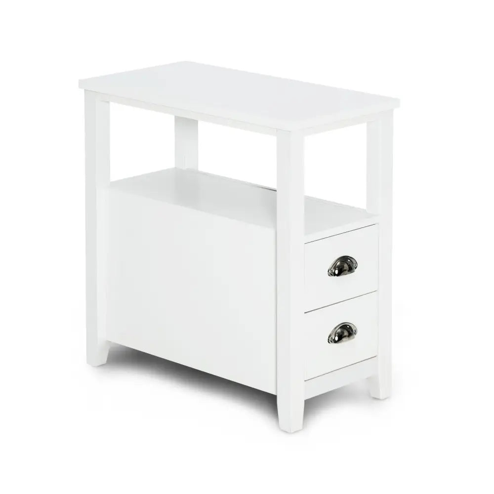 End Table Wooden with 2 Drawers and Shelf Bedside Table-White - White - Nightstands